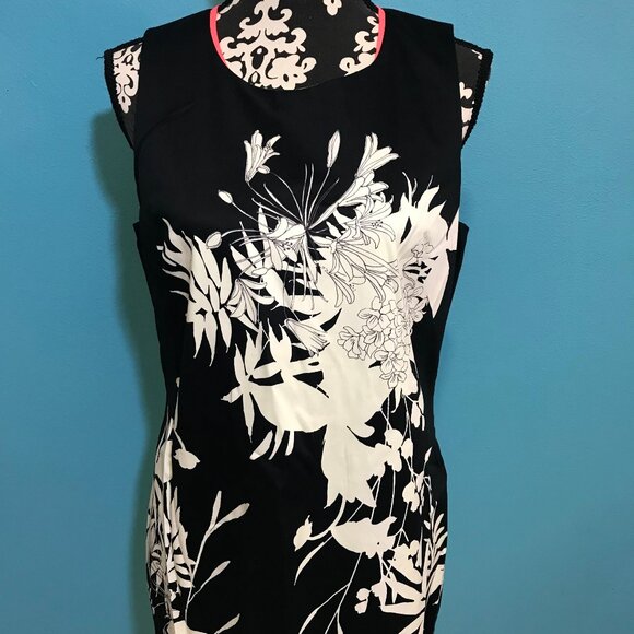 Tahari Bright Neon Dress EUC Woman's 12 Green Orange Colorblock Floral Print Fun - Picture 2 of 13